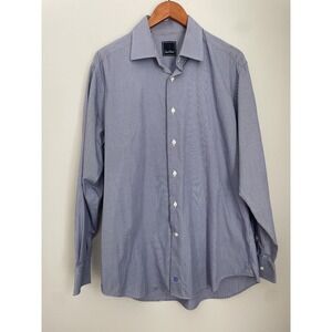 David Donahue 16.5 34 35 Button Down Shirt Navy Houndstooth 100% Cotton Dress